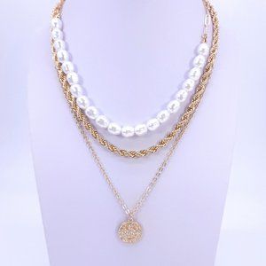 3pcs set Gold Necklace, gold necklace, chain necklace, pearl necklace,